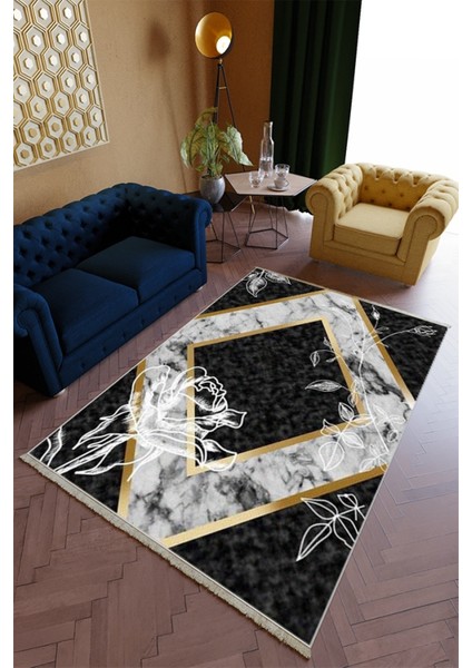 Salon Halısı Spor Gri Siyah Altın Gold Yolluk Kaymaz Yuvarlak Oval Kesme Ince Yıkanabilir Halı