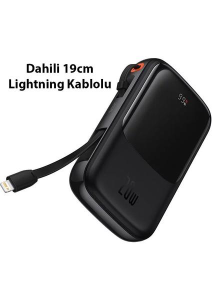 Qpow Pro Dijital Göstergeli 20000MAH 20W Hızlı Şarj Powerbank iPhone Lightning Kablolu