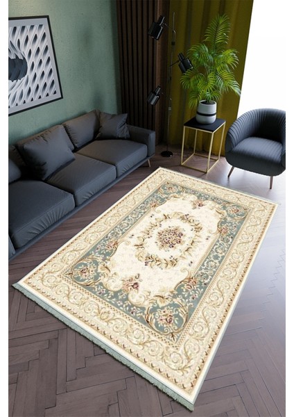 Salon Halısı Modern Yeşil Kahverengi Yolluk Kaymaz Yuvarlak Oval Kesme Ince Yıkanabilir Halı