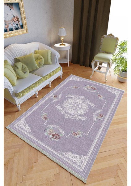 Klasik Salon Halısı Lacivert Eflatun Yolluk Kaymaz Yuvarlak Oval Kesme Ince Yıkanabilir Halı