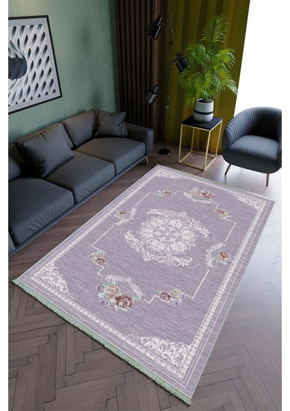 Salon Halısı Modern Lacivert Eflatun Yolluk Kaymaz Yuvarlak Oval Kesme Ince Yıkanabilir Halı