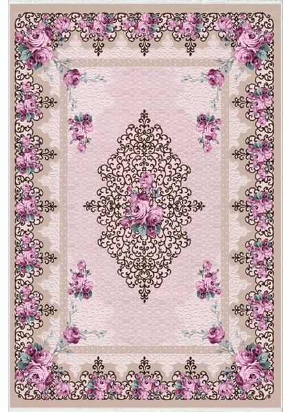 Klasik Salon Halısı Pembe Mor Yolluk Kaymaz Yuvarlak Oval Kesme Ince Yıkanabilir Halı fiyatları