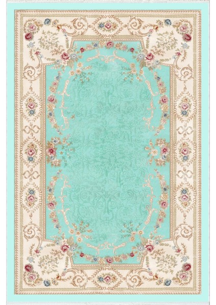 Salon Halısı Otantik Turkuaz Krem Yolluk Kaymaz Yuvarlak Oval Kesme Ince Yıkanabilir Halı fiyatları