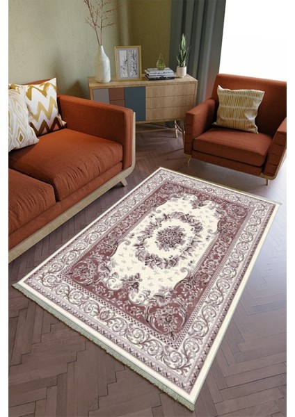 Salon Halısı Otantik Bordo Yolluk Kaymaz Yuvarlak Oval Kesme Ince Yıkanabilir Halı