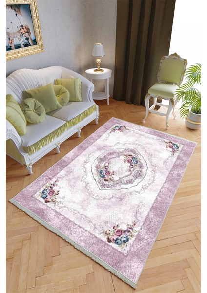 Klasik Salon Halısı Mor Mavi Yolluk Kaymaz Yuvarlak Oval Kesme Ince Yıkanabilir Halı