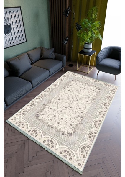 Salon Halısı Modern Mor Ekru Yolluk Kaymaz Yuvarlak Oval Kesme Ince Yıkanabilir Halı