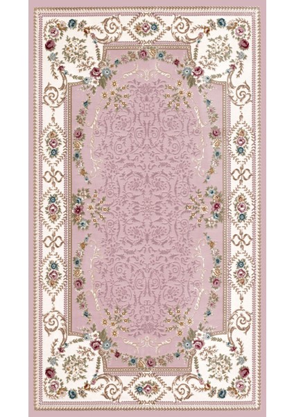 Salon Halısı Spor Pembe Krem Yolluk Kaymaz Yuvarlak Oval Kesme Ince Yıkanabilir Halı