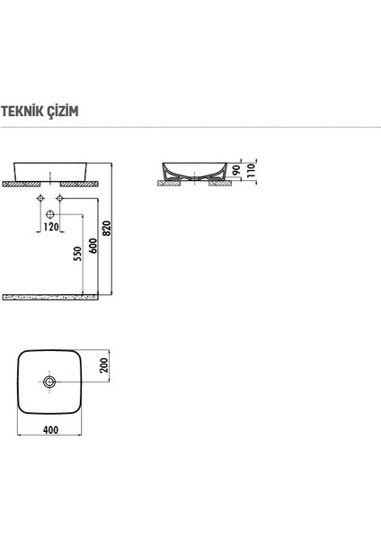 UL040 Ultra Kare Çanak Lavabo 40 cm Mat Beyaz