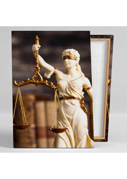 Themis Heykeli Gold Detaylı Hukuk Bürosu Dekor Kanvas Tablo fiyatları