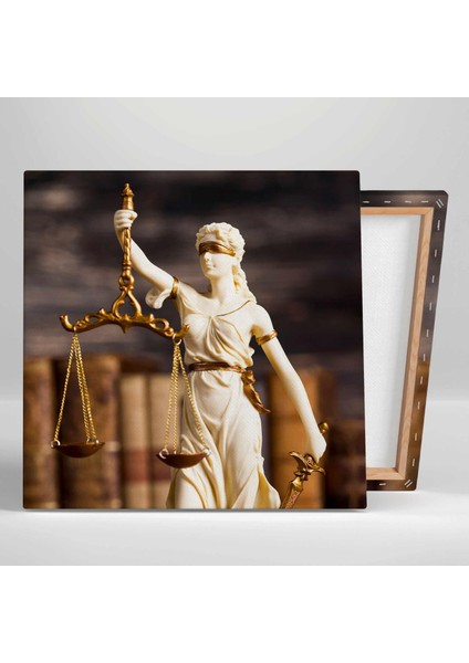 Themis Heykeli Gold Detaylı Hukuk Bürosu Dekor Kanvas Tablo fiyatları
