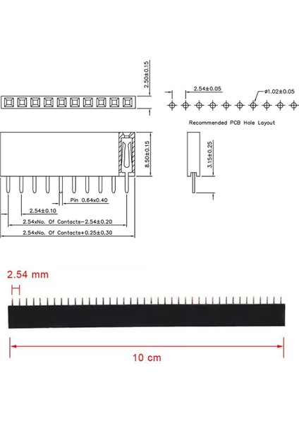 4 Adet 1X40 Pin Dişi Header Tek Sıra 2.54MM 180 Derece Kesilebilir Bölünebilir