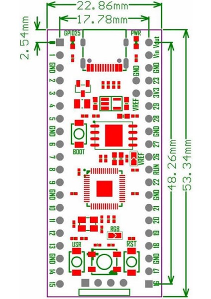 Raspberry Pi Pico RP2040 16MB Modül Type C Dual Core 264KB Arm Cortex-M0+ Micro Kontrolör