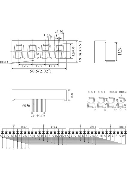 0.56" 4 Hane 7 Segment LED Ekran Kırmızı Ortak Katot 14MM 4 Digit