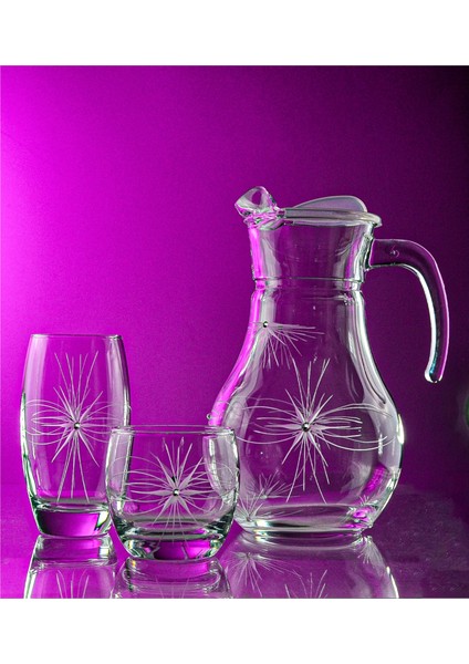 Pudgy 13 Parça 6 Kişilik Su ve Meşrubat Seti Mira Taşlı Desenli