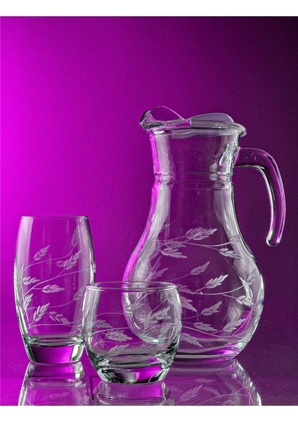 Pudgy 13 Parça 6 Kişilik Su ve Meşrubat Seti Sürgün Desenli