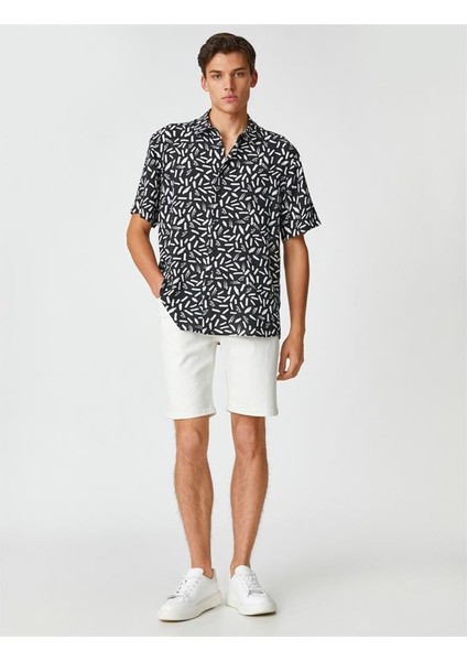 3SAM60149HW 9d9 Siyah Desenli Erkek Viskoz Woven Tops Gömlek