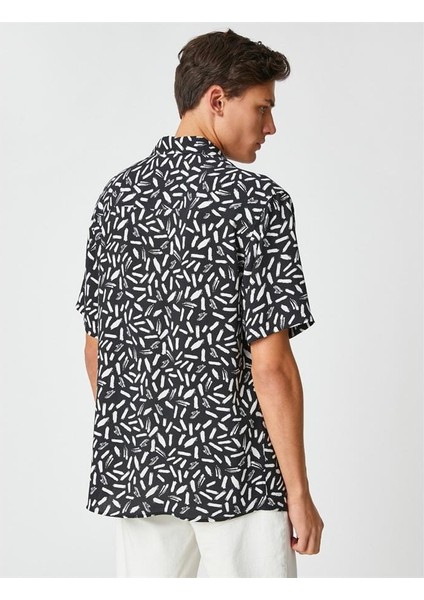 3SAM60149HW 9d9 Siyah Desenli Erkek Viskoz Woven Tops Gömlek