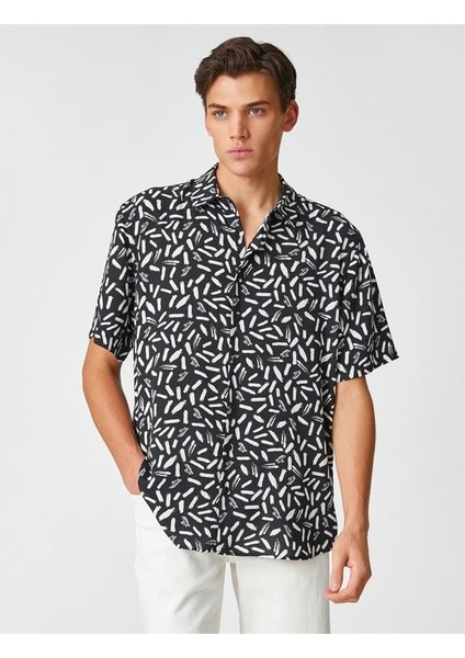 3SAM60149HW 9d9 Siyah Desenli Erkek Viskoz Woven Tops Gömlek