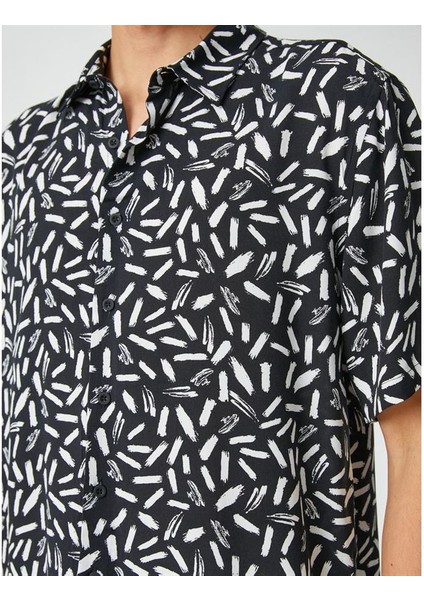 3SAM60149HW 9d9 Siyah Desenli Erkek Viskoz Woven Tops Gömlek