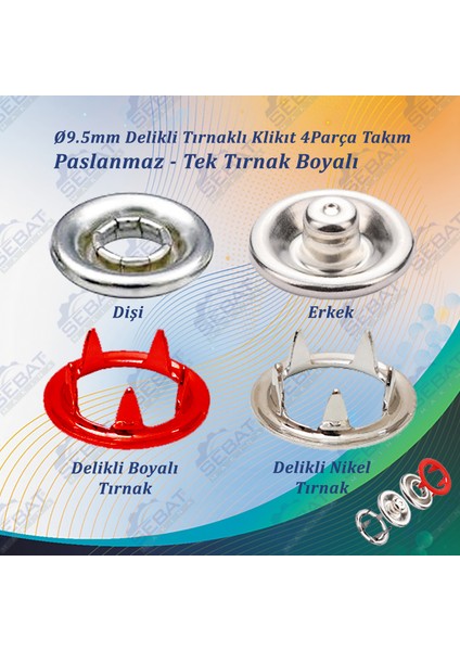 9.5 Klikıt Delikli Tırnak Paslanmaz Tek Tırnak Boyalı 7200 Set