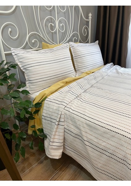 Linea Yatak Örtüsü Set Çift Kişilik Bej-Kahve-Ekru