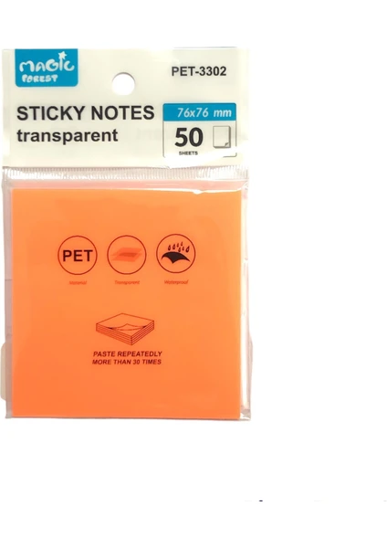 Sticky Notes Şeffaf Post-It 76X76 - 50 Yaprak – Neon Turuncu