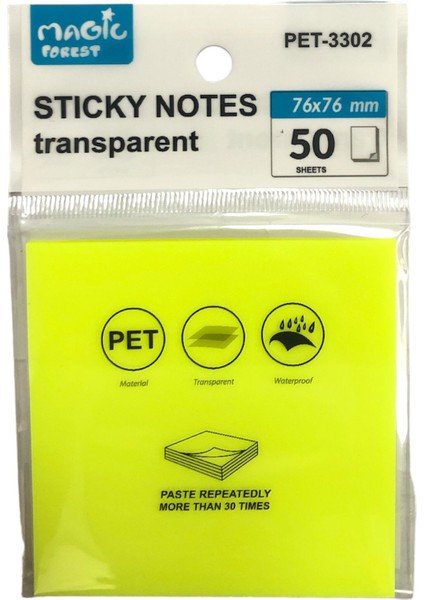 Sticky Notes Şeffaf Post-It 76X76 - 50 Yaprak – Neon Sarı