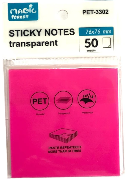 Sticky Notes Şeffaf Post-It 76X76 - 50 Yaprak – Neon Pembe