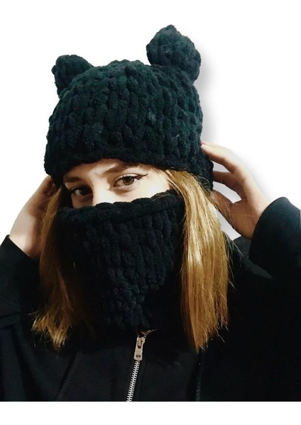 Puffy Kar Maskesi Ayıcık Kulak Model Şapka