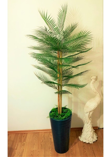 Yapay Areka Ağacı Areka Palmiyesi 1.65 mt Boy Bambu Çubuk Gövdeli Kumsal Antrasit Saksı