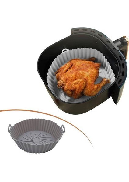 20 Cm'lik Gri Renkte Isıya Dayanabilen ve Yıkanabilen Yuvarlak Silikon Airfryer ve Fırın Matı