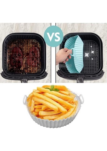 20 Cm'lik Gri Renkte Isıya Dayanabilen ve Yıkanabilen Yuvarlak Silikon Airfryer ve Fırın Matı