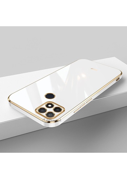 Realme C21Y Uyumlu Kılıf Kamera Korumalı Parlak Gold Kenarlı Yumuşak Silikon Kapak Altın Işlemeli
