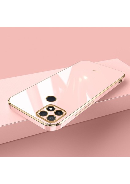 Realme C25Y Uyumlu Kılıf Kamera Korumalı Parlak Gold Kenarlı Yumuşak Silikon Kapak Altın Işlemeli