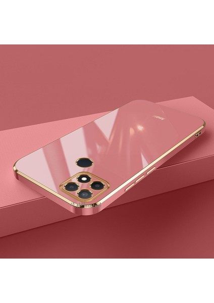 Realme C21Y Uyumlu Kılıf Kamera Korumalı Parlak Gold Kenarlı Yumuşak Silikon Kapak Altın Işlemeli