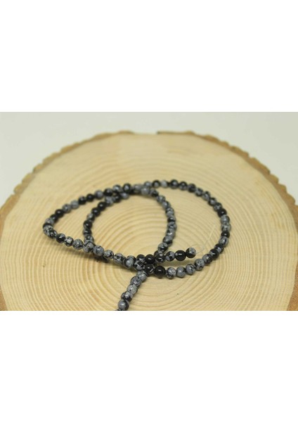 Kar Tanesi Obsidyen Taşı Yarım Dizi 4-4.5mm Aralığı (18CM Uzunluğundadır)