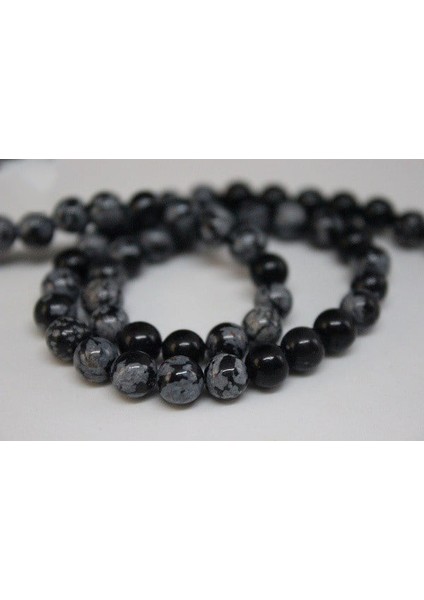 Kar Tanesi Obsidyen Taşı Yarım Dizi 6mm (18CM Uzunluğundadır)