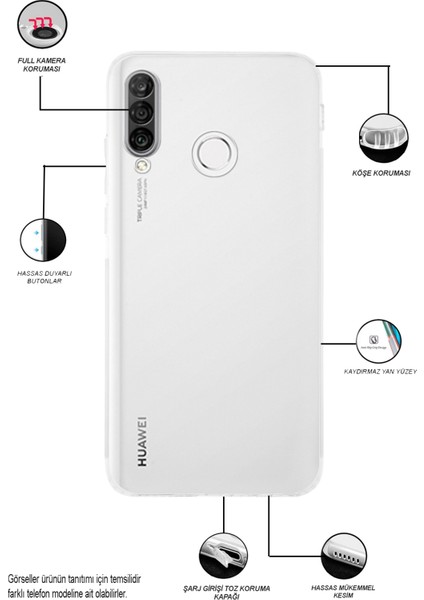 Huawei Mate 30 Lite ile Uyumlu Kapak Kamera Korumalı Tıpalı Silikon Şeffaf Kılıf