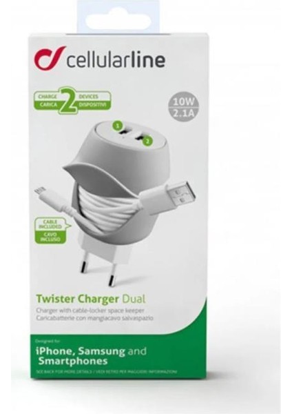 Cellularline Twister Charger Dual 10W 2.1A Seyahat Şarj Aleti