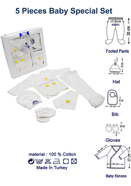 Yenidoğan Bebek Kıyafeti 5 Parça Çiçekli Hastane Çıkışı