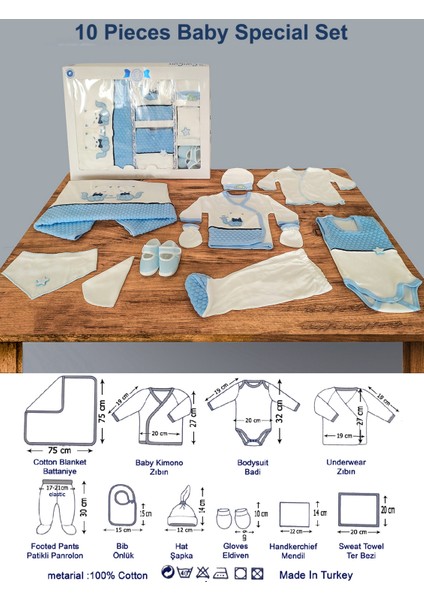 Erkek Bebek Yenidoğan 10'lu Hastane Çıkışı + Bebek Bornoz Seti