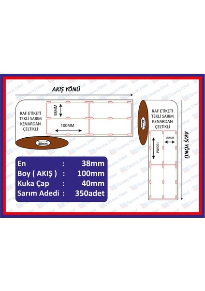 Raf Etiketi 100X38 350 Sarım Dikey Kenardan Çeltikli