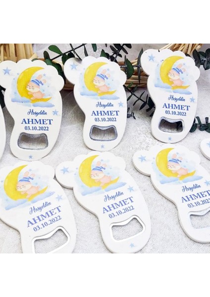 30 Adet Tavşan Basklı Ayak Açacak 11X8 cm Uv Bebek Magnetleri Bebek Şekeri