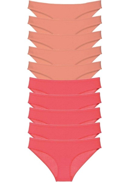 10 adet Eko Set Likralı Kadın Slip Külot Pudra Fuşya