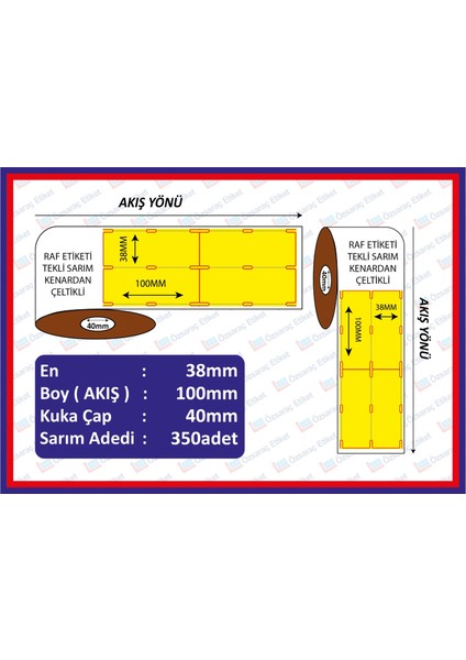 Raf Etiketi 100X38 350 Sarım Dikey Sarı Renkli Kenardan Çeltikli