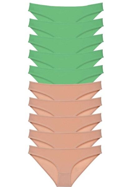 10 adet Süper Eko Set Likralı Kadın Slip Külot Yeşil Ten