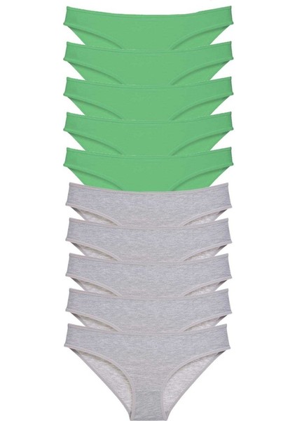 10 Adet Süper Eko Set Likralı Kadın Slip Külot Yeşil Gri