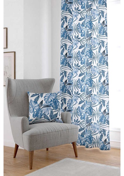 Mavi Çiçekli Dijital Baskılı Perde CGH020-PR