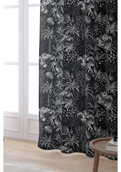 Beyaz Siyah Tropikal Palmiyeli Dijital Baskılı Perde CGH038-PR fiyatları