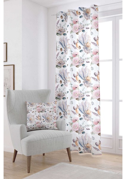 Pembe Bej Deniz Kabuğu Çiçek Desenli Dijital Baskılı Perde CGH031-PR